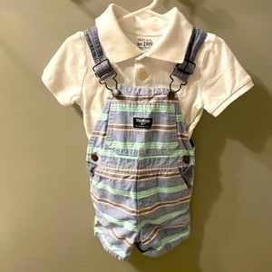 Oshkosh short overalls w/ polo shirt.